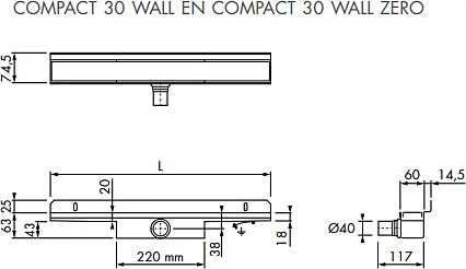 Easy Drain Compact 30 Wall douchegoot  700 mm