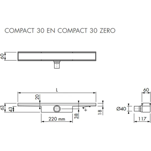 Easy Drain Compact 30 Zero douchegoot  800 mm